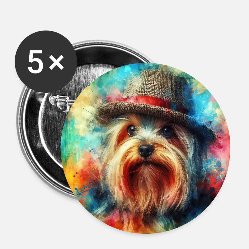 Yorkshire Terrier Malerei - Buttons klein 25 mm (5er Pack) - Weiß