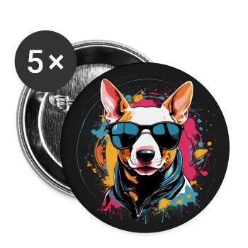 Farbenfroher cooler Bullterrier mit Sonnenbrille - Buttons klein 25 mm (5er Pack) - Weiß - Vorne