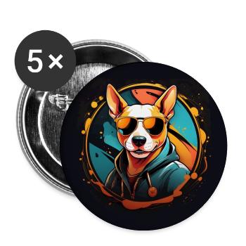 Cooler Bullterrier mit Sonnenbrille im Farbkreis - Buttons klein 25 mm (5er Pack) - Weiß - Vorne