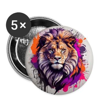 Löwenportrait auf Farbklecksen - Buttons klein 25 mm (5er Pack) - Weiß - Vorne