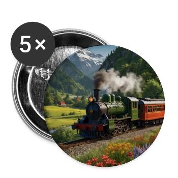 Nostalgic smoking steam locomotive with wagons - Buttons small 1''/25 mm (5-pack) - white - Front