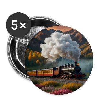 Nostalgic smoking steam locomotive with wagons - Buttons small 1''/25 mm (5-pack) - white - Front