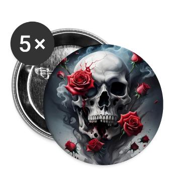 Skull and Roses - Buttons klein 25 mm (5er Pack) - Weiß - Vorne