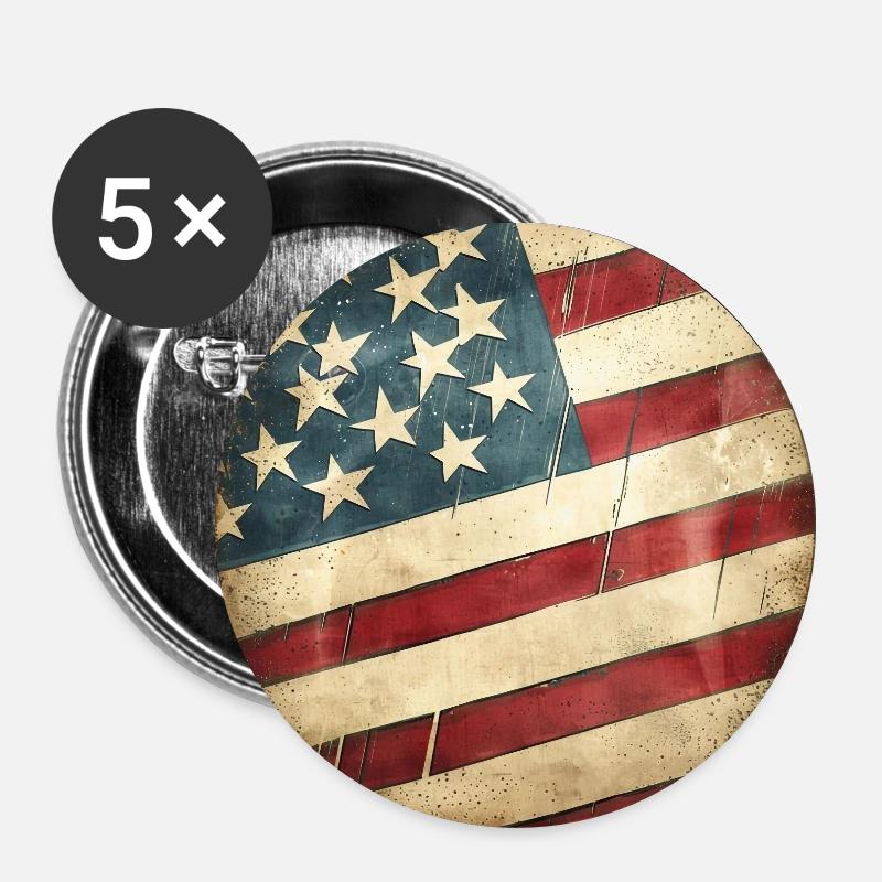 Drapeau Americain - Lot de 5 petits badges (25 mm) - blanc