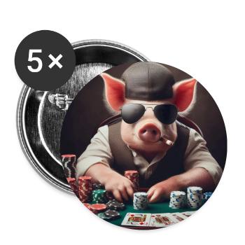 Cochon de poker - Lot de 5 petits badges (25 mm) - blanc - Devant