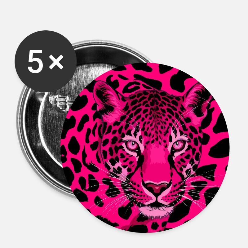 Imprimé léopard rose noir - Lot de 5 petits badges (25 mm) - blanc