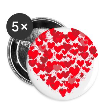 Heart, red hearts, red, love - Buttons small 1''/25 mm (5-pack) - white - Front