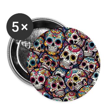 Buntes dekoratives Skullmuster - Buttons klein 25 mm (5er Pack) - Weiß - Vorne