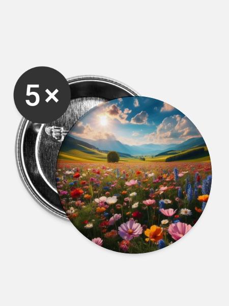 Blumen-Flucht - Buttons klein 25 mm (5er Pack) - Weiß