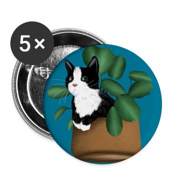 Freche Katze im Blumentopf Blumen Katzenliebhaber - Buttons klein 25 mm (5er Pack) - Weiß - Vorne