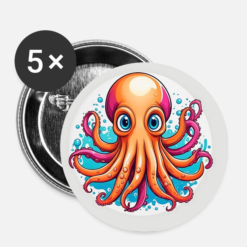 Funny Octopus - Buttons small 1''/25 mm (5-pack) - white