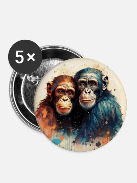 Verliebte Chimpansen - Buttons klein 25 mm (5er Pack) - Weiß