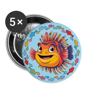 Funny lionfish in colorful fish circle - Buttons small 1''/25 mm (5-pack) - white - Front
