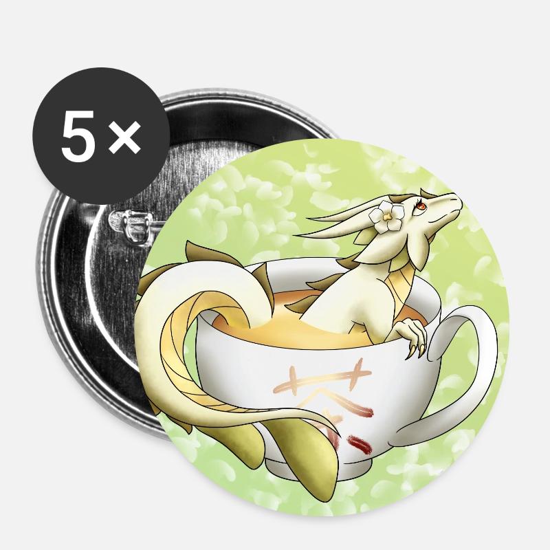 White Tea Dragon - Buttons small 1''/25 mm (5-pack) - white