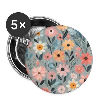 Colorful floral pattern - Buttons small 1''/25 mm (5-pack) - white - Front