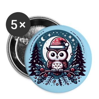 Kleine Weihnachtseule im Winterwald Weihnachtswald - Buttons klein 25 mm (5er Pack) - Weiß - Vorne