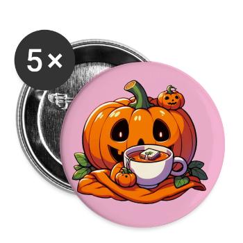 La citrouille d’Halloween boit une tasse de thé - Lot de 5 petits badges (25 mm) - blanc - Devant