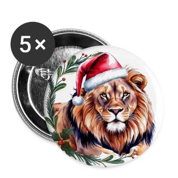 Löwe mit Weihnachtsmütze Weihnachtsmotiv - Buttons klein 25 mm (5er Pack) - Weiß - Vorne