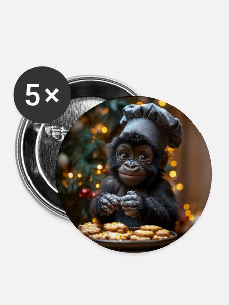 Gorilla Zuckerbäcker 1:1 - Buttons klein 25 mm (5er Pack) - Weiß