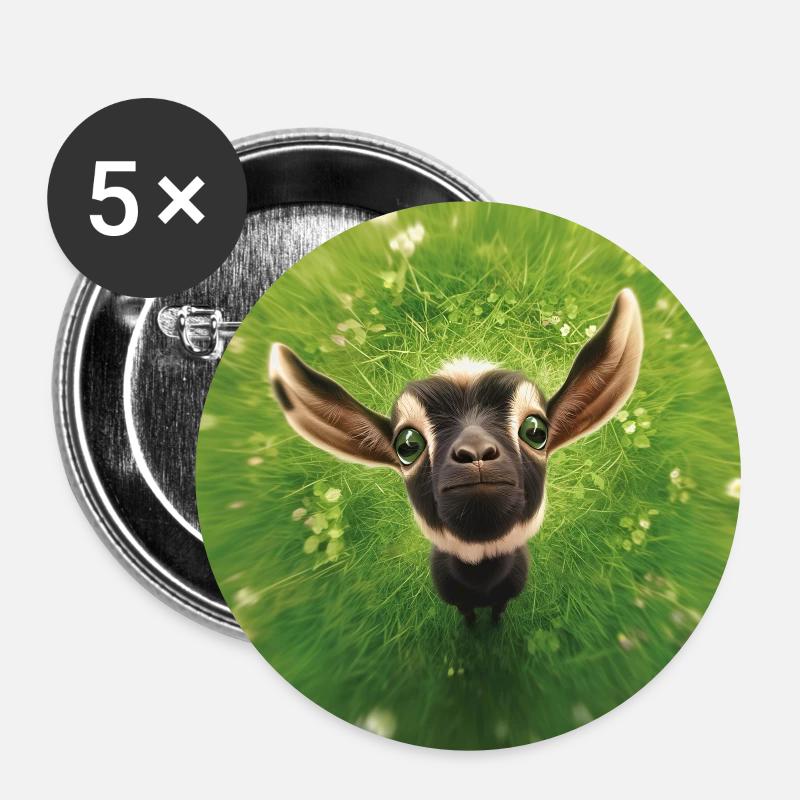 Petite chèvre qui jette un regard - Lot de 5 petits badges (25 mm) - blanc