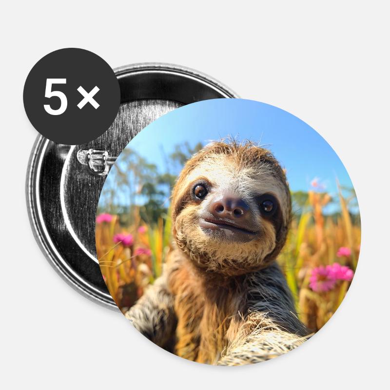 Sloth Influencer - Buttons small 1''/25 mm (5-pack) - white