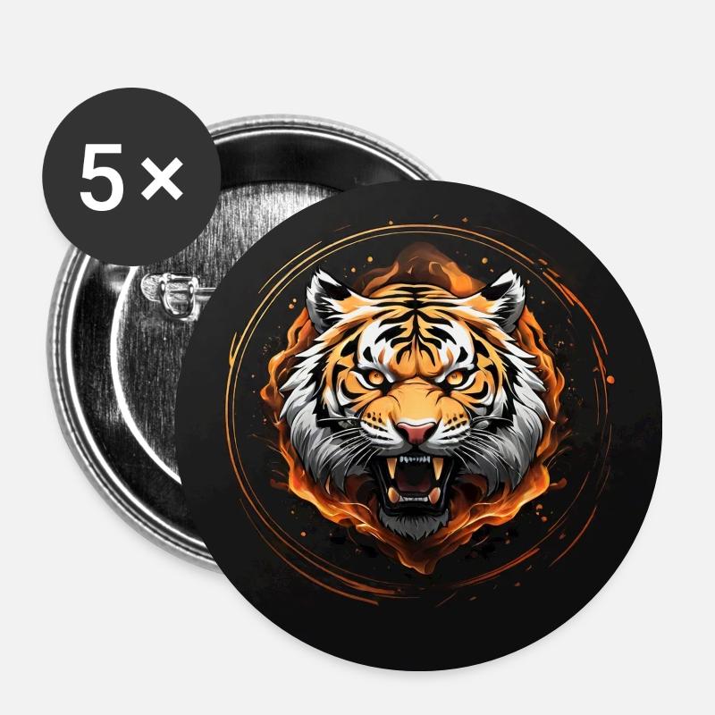 Tigre sifflant gros chat - Lot de 5 petits badges (25 mm) - blanc