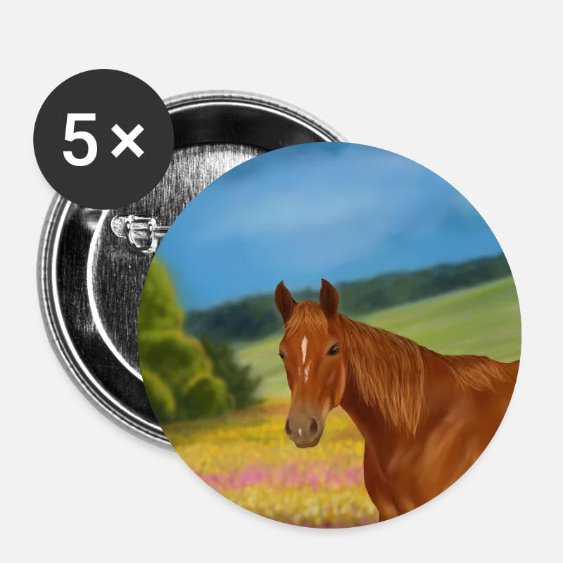 Horse in flower field - Buttons small 1''/25 mm (5-pack) - white