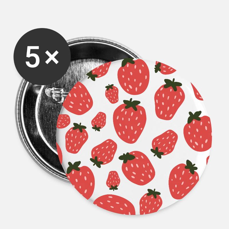Fraises sucrées - Lot de 5 petits badges (25 mm) - blanc