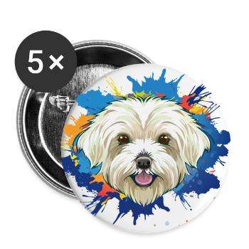 Maltese,Dog,Illustration,Colorful - Buttons small 1''/25 mm (5-pack) - white - Front