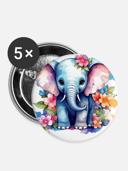Elefant,Graffiti, bunt, Malerei,blumen - Buttons klein 25 mm (5er Pack) - Weiß