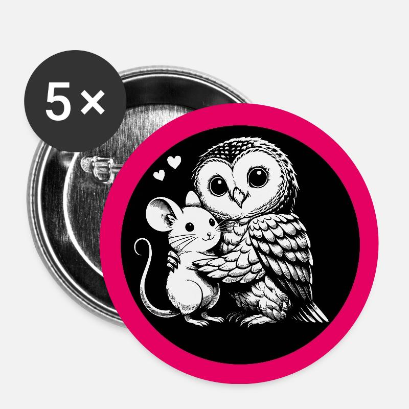 Eule und Maus Freunde statt Feinde - Buttons klein 25 mm (5er Pack) - Weiß
