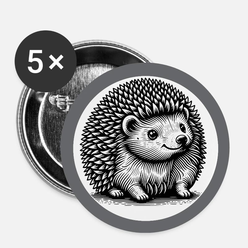 Petit hérisson mignon - Lot de 5 petits badges (25 mm) - blanc