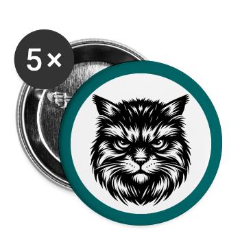 Dessin au trait de portrait de chat mignon - Lot de 5 petits badges (25 mm) - blanc - Devant
