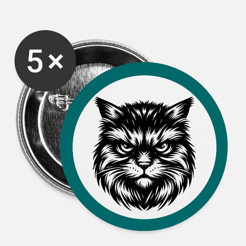 Dessin au trait de portrait de chat mignon - Lot de 5 petits badges (25 mm) - blanc