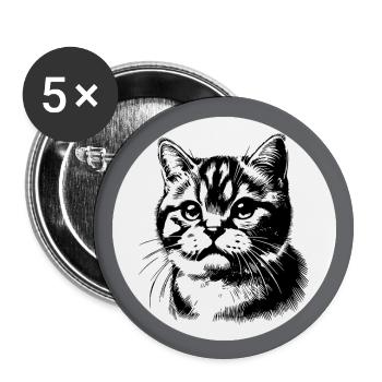 Dessin au trait de portrait de chat mignon - Lot de 5 petits badges (25 mm) - blanc - Devant