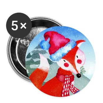 Tierfreunde im Winterwald - Der kleine Fuchs - Buttons klein 25 mm (5er Pack) - Weiß - Vorne