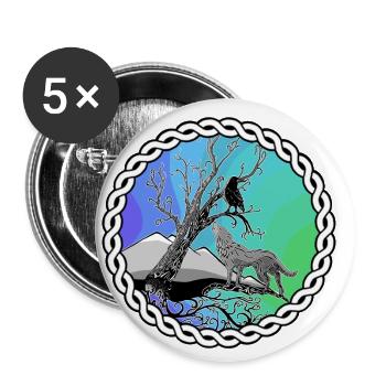 Fantasie-Beziehung Wolf und Rabe Celtic Circle - Buttons klein 25 mm (5er Pack) - Weiß - Vorne