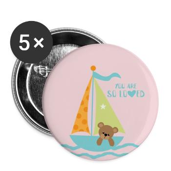 You are so loved -animaux de bateau rose - Lot de 5 petits badges (25 mm) - blanc - Devant
