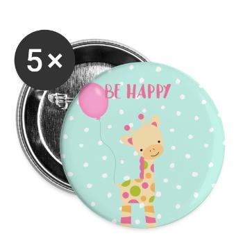 Petite girafe - joyeux amis animaux bleus - Lot de 5 petits badges (25 mm) - blanc - Devant