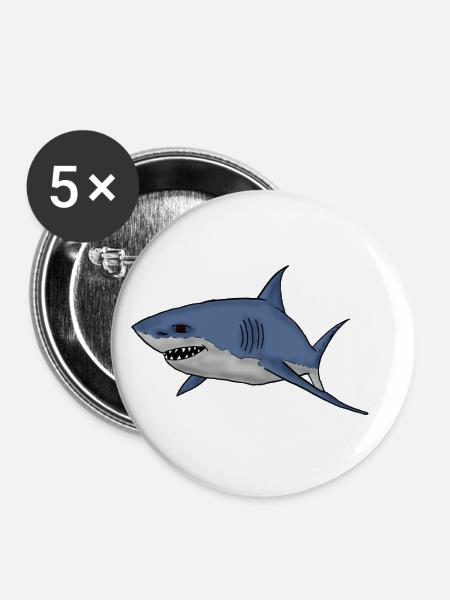 white shark - Buttons klein 25 mm (5er Pack) - Weiß