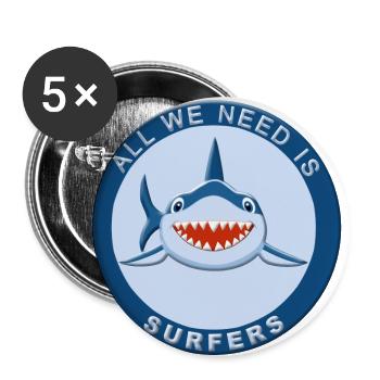 Requin surf - Lot de 5 petits badges (25 mm) - blanc - Devant