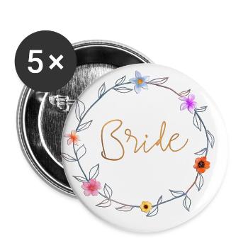 Team Bride 1 Flower Power Boho - Buttons small 1''/25 mm (5-pack) - white - Front