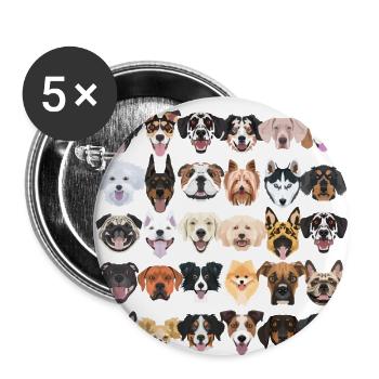 Illustration - Lots of laughing and pretty dogs - Buttons small 1''/25 mm (5-pack) - white - Front