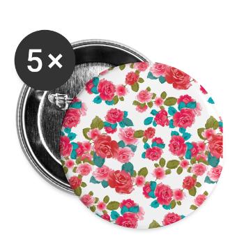 Roses en fond blanc rose et rose - Lot de 5 petits badges (25 mm) - blanc - Devant