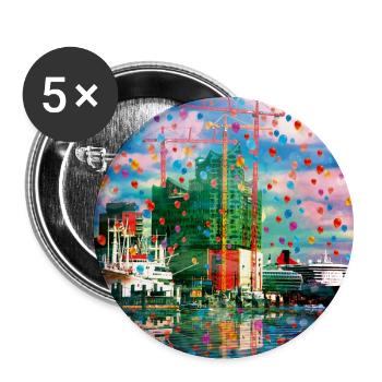 08 Hamburg Hafen Elphi ships cranes - Buttons small 1''/25 mm (5-pack) - white - Front