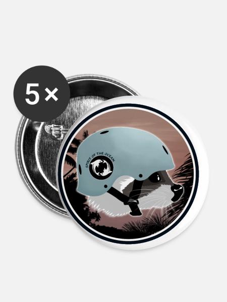 Surfing Waschbär - Buttons klein 25 mm (5er Pack) - Weiß