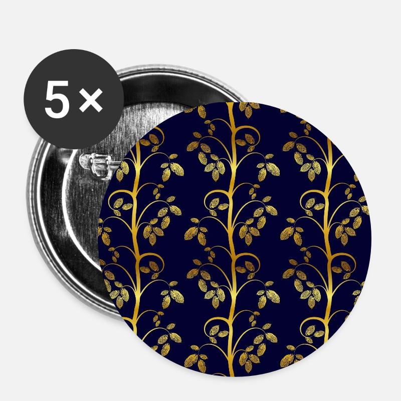 Pattern tendril gold look blue - Buttons small 1''/25 mm (5-pack) - white