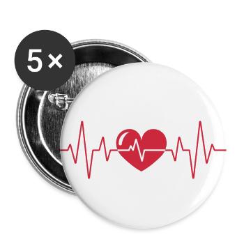 Herzschlag EKG Herz Puls Pulsschlag - Buttons klein 25 mm (5er Pack) - Weiß - Vorne