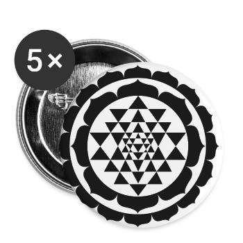Shri Yantra Lotus fleur noir - Lot de 5 petits badges (25 mm) - blanc - Devant