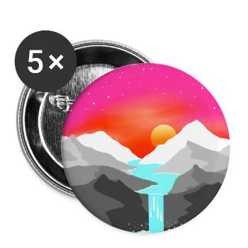 Paysage Peinture numérique Coucher de soleil dans la montagne - Lot de 5 petits badges (25 mm) - blanc - Devant
